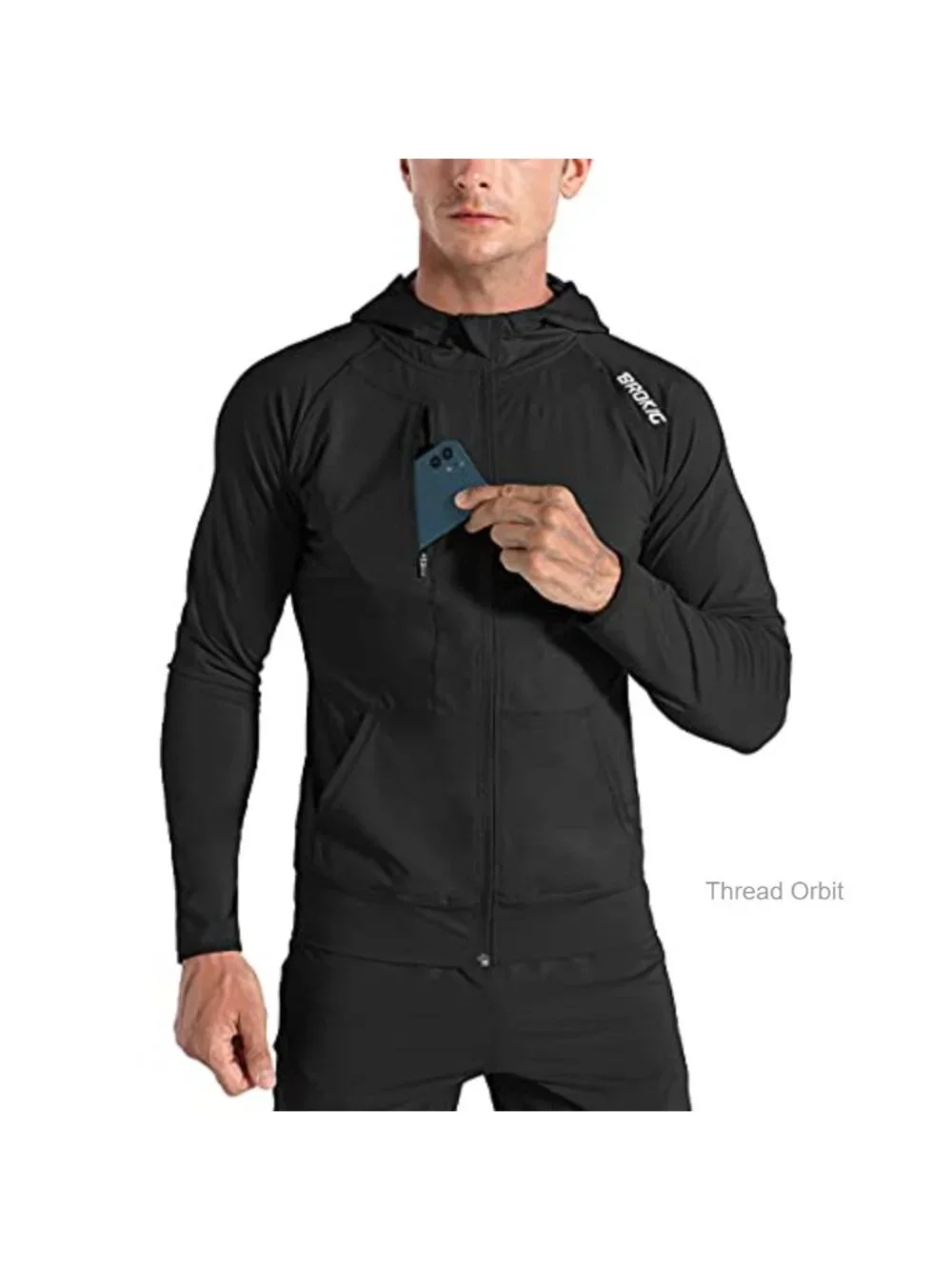 Lightweight Running Hoodie with Zip Pocket, Windbreaker Jacket